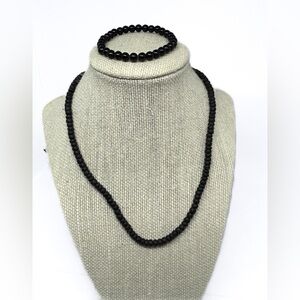 Black Beads Necklace & Black Stretchy Bracelet‎